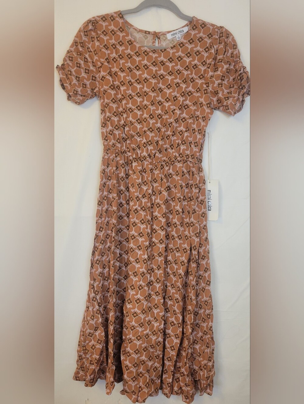 Mimi Chica Rust Brown Floral & Geometric Midi Dress